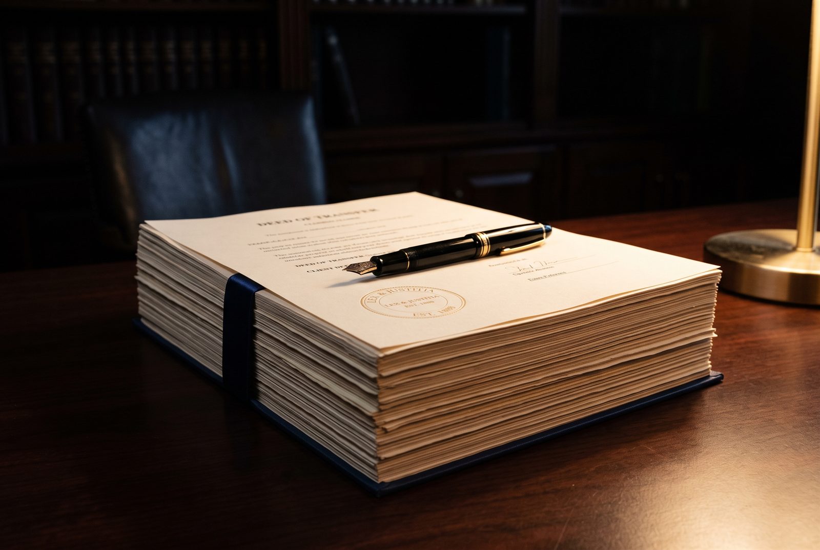Closing documents on a desk at the Spectre Law office